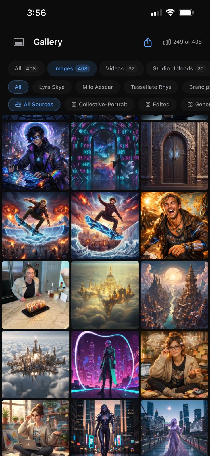 Gallery — every image and video you've created