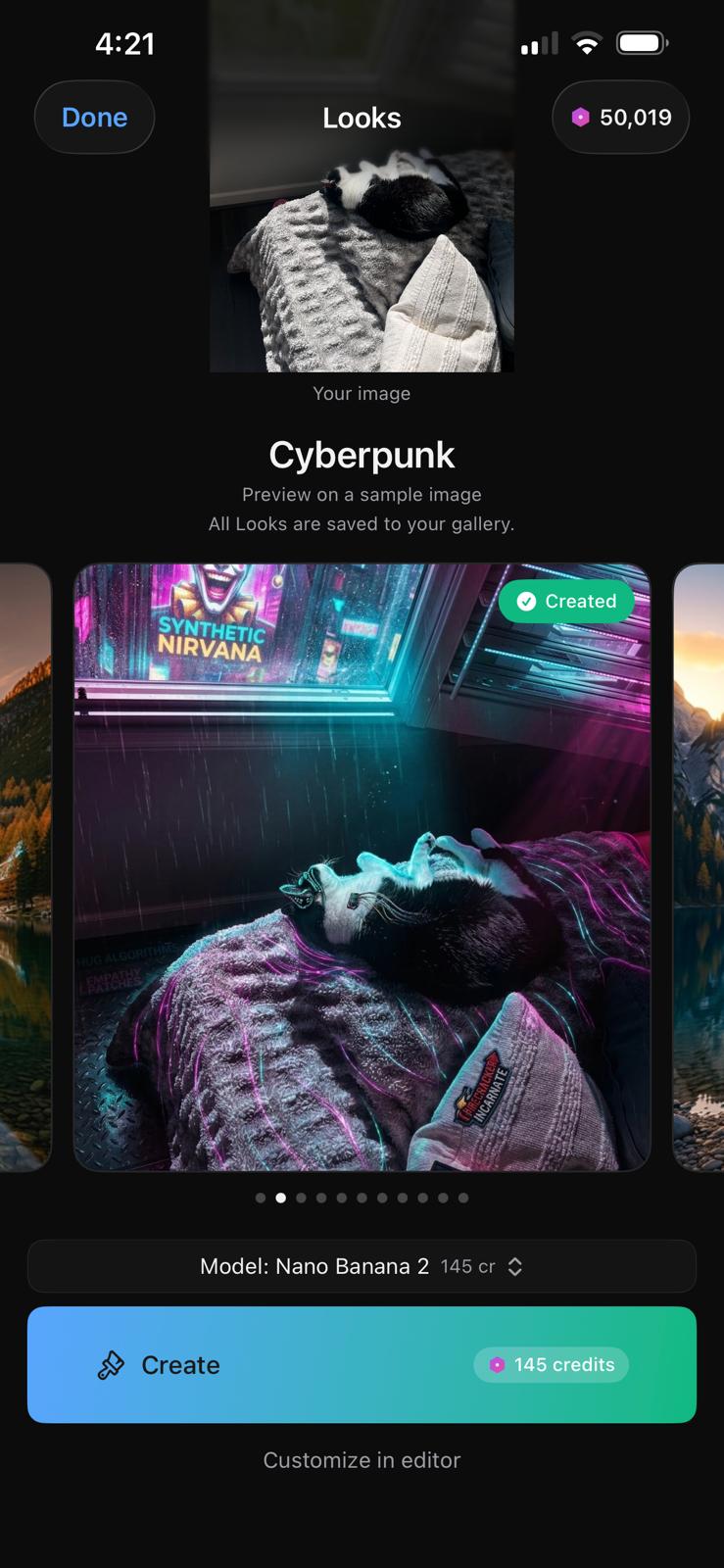 Quick Looks — one-tap restyle of your image