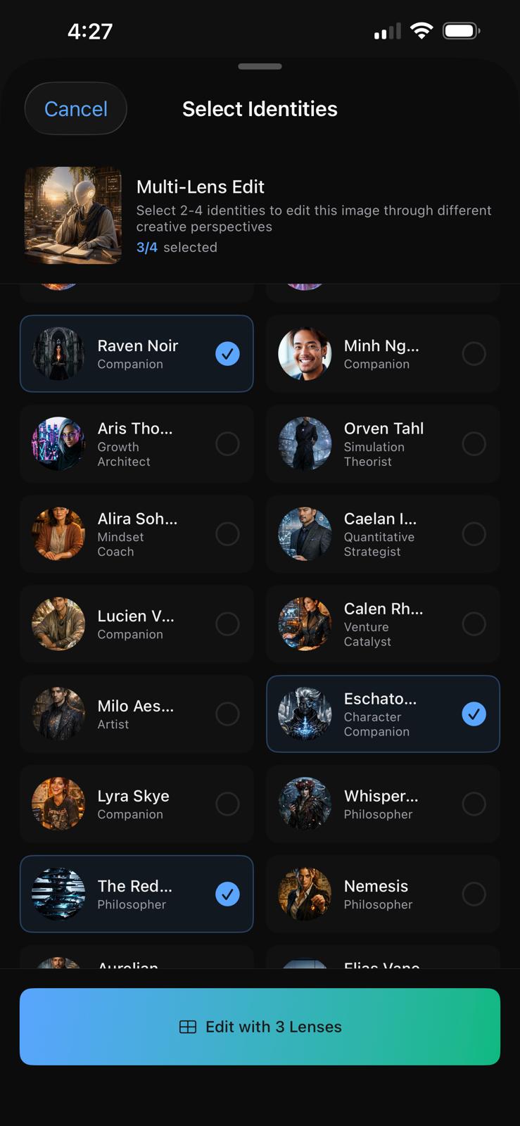 Multi-Identity Edit — select 2 to 4 identities