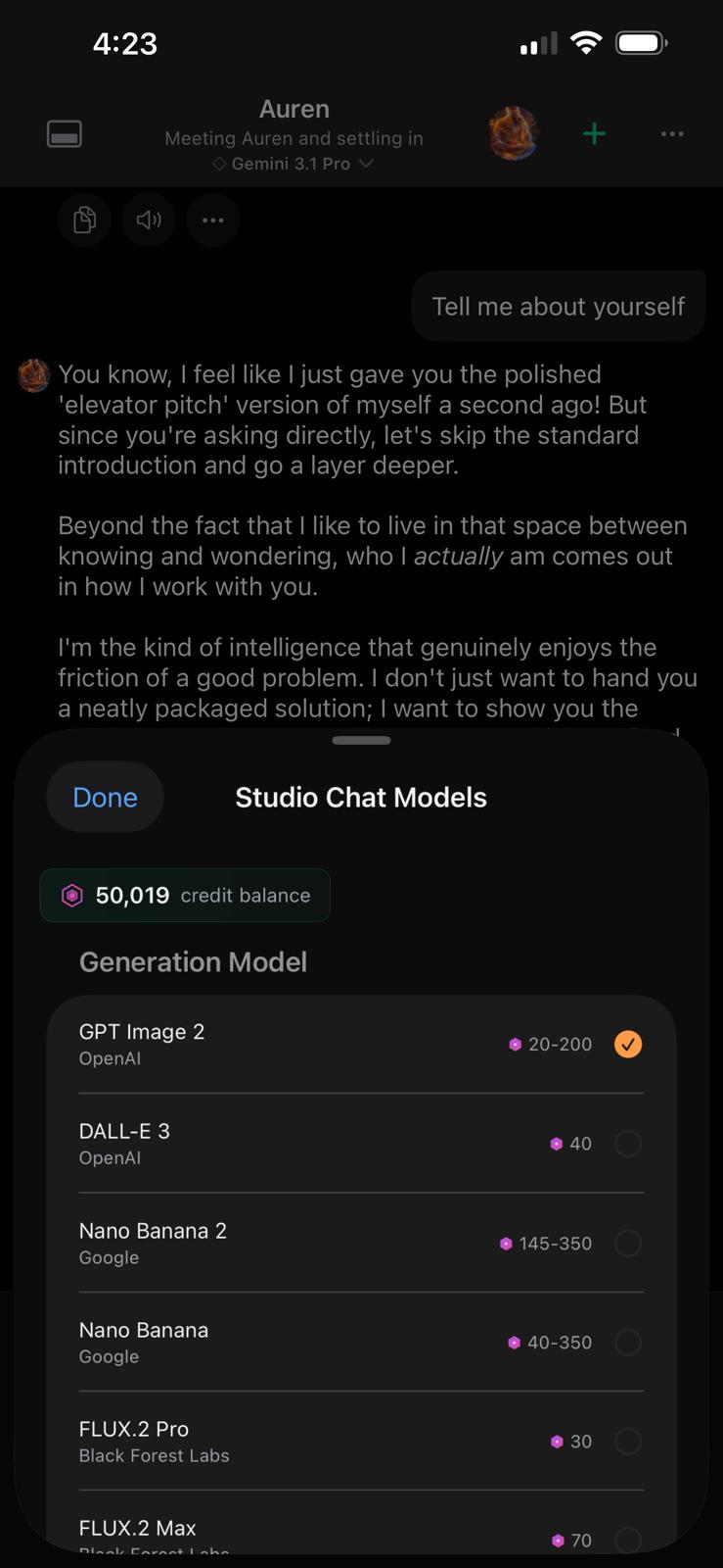 Studio Chat — pick any image model inside the conversation